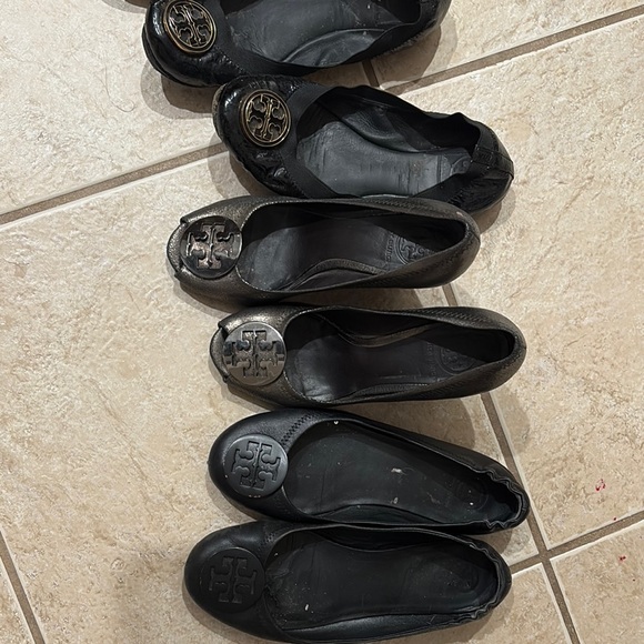 Tory Burch Black and Tan Flats and one wedge project shoes